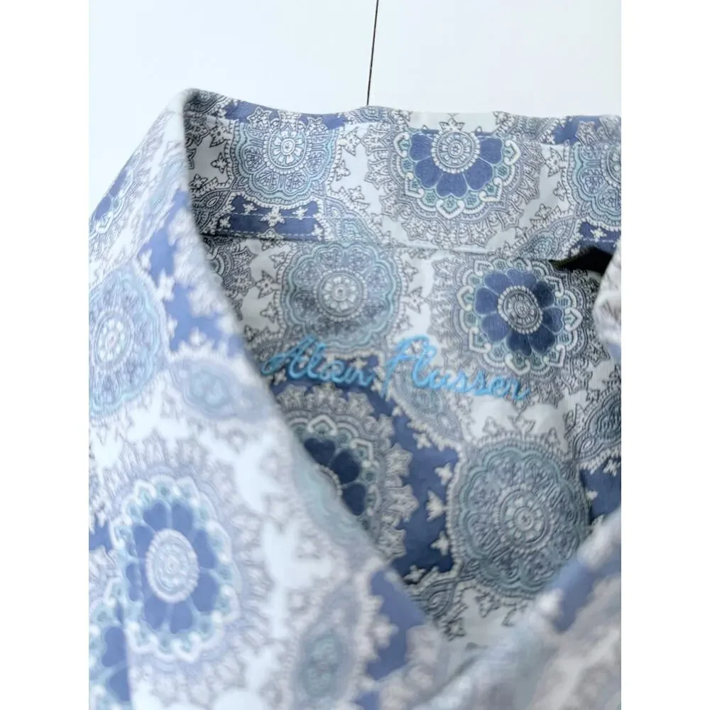 Alan Flusser Blue Pattern Button Up Shirt Size XL - Picture 9 of 11